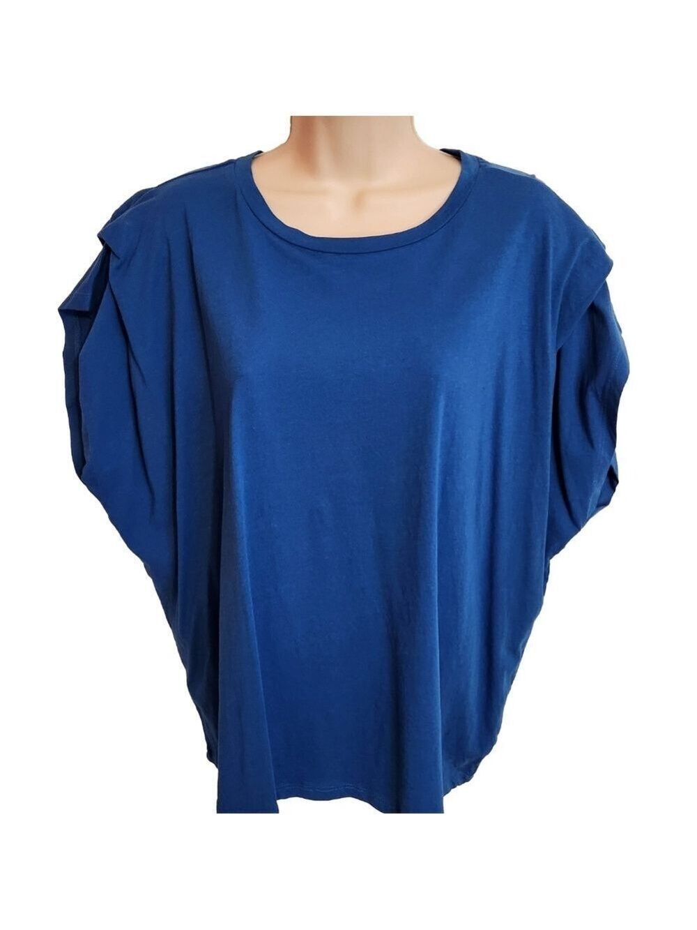 Bar III Pleated Sleeve Structured T-Shirt Batwing Blouse Top Bright Blue Large - Picture 2 of 9